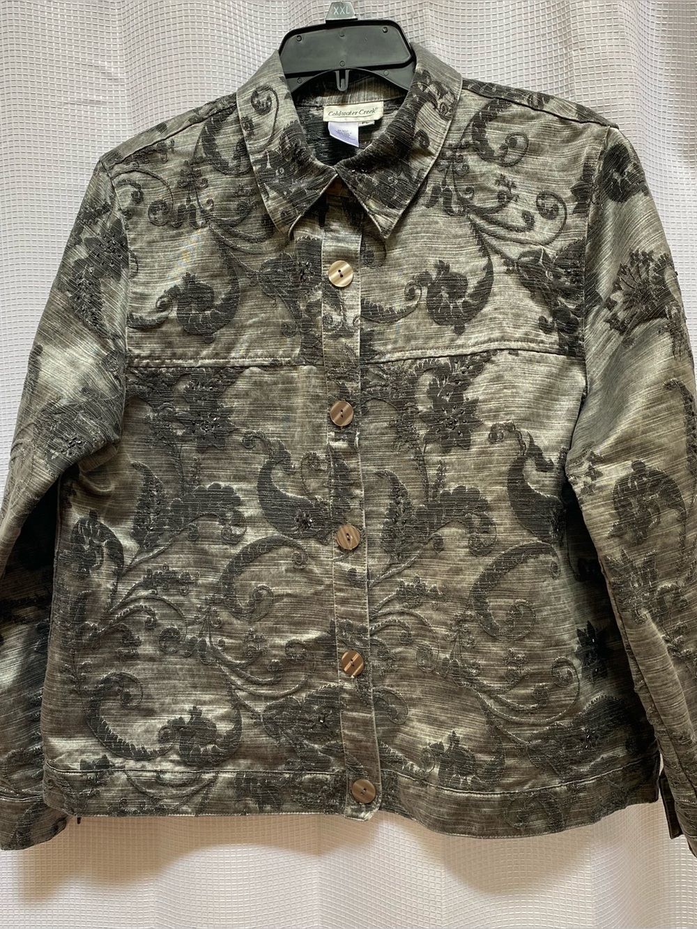 Ladies COLDWATER CREEK Beaded Jacket Gray Size Petite Large